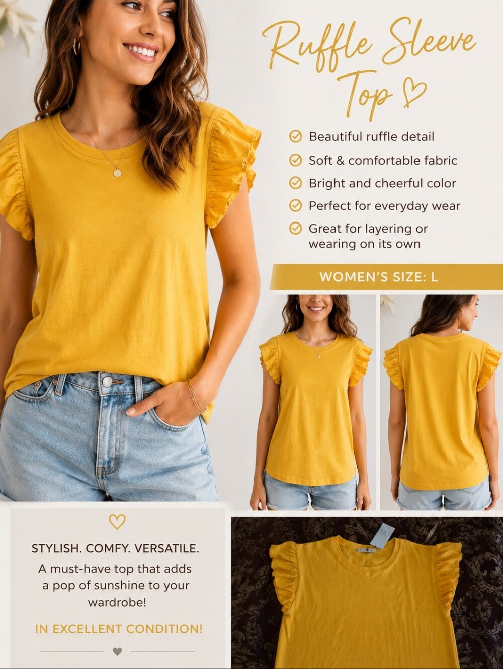 Zara Yellow Ruffle Sleeve Short Sleeve Tee